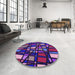 Round Patterned Indigo Purple Rug in a Office, pat2670pur