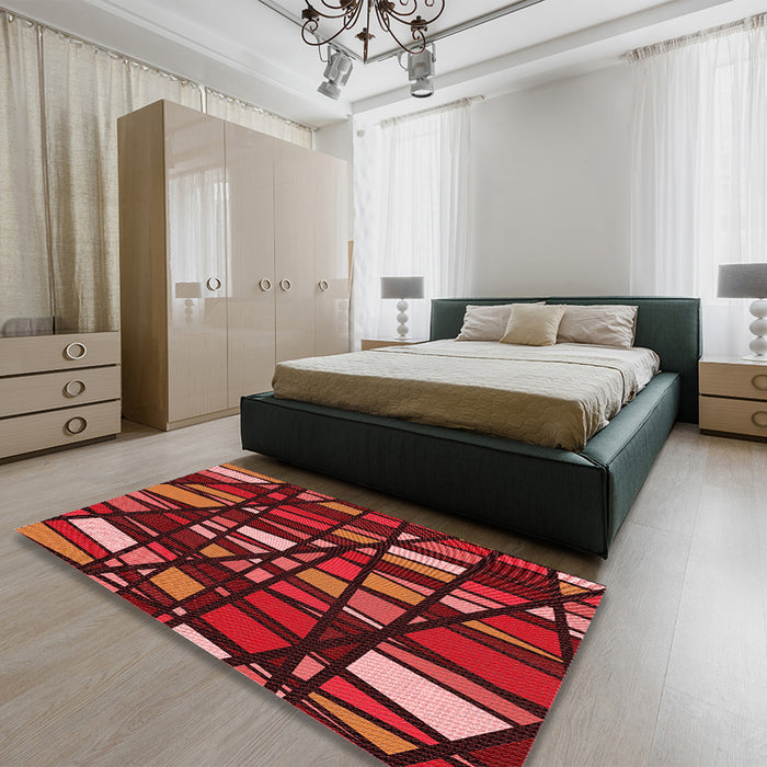 Patterned Chestnut Red Rug in a Bedroom, pat2670rd