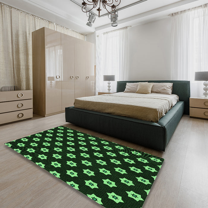 Patterned Black Rug in a Bedroom, pat2671grn