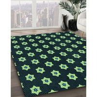 Patterned Black Rug, pat2671lblu