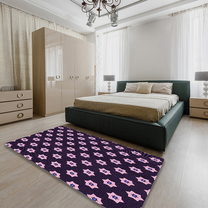 Patterned Orchid Purple Rug in a Bedroom, pat2671pur