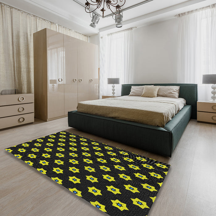 Patterned Black Novelty Rug in a Bedroom, pat2671