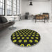 Round Machine Washable Transitional Black Rug in a Office, wshpat2671