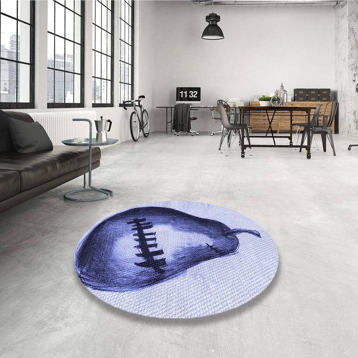 Round Patterned Deep Periwinkle Purple Rug in a Office, pat2673blu