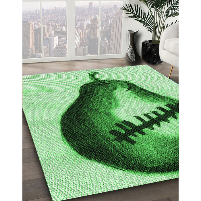 Patterned Green Rug in Family Room, pat2673grn