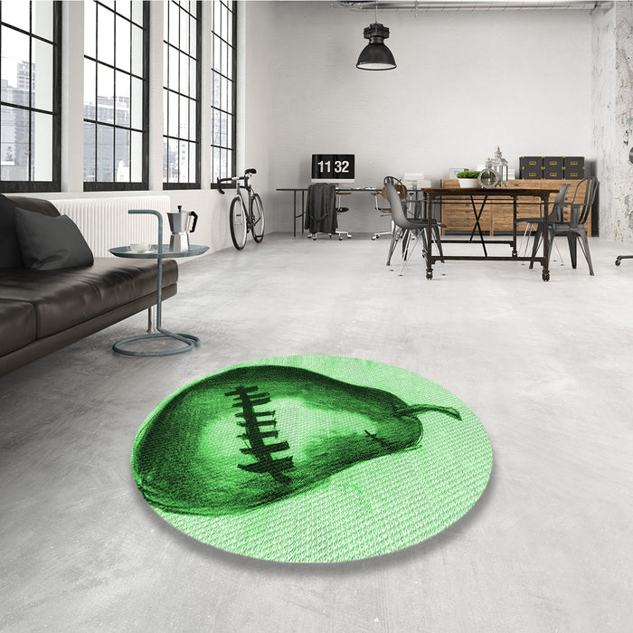 Round Patterned Green Rug in a Office, pat2673grn