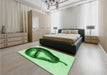 Patterned Green Rug in a Bedroom, pat2673grn
