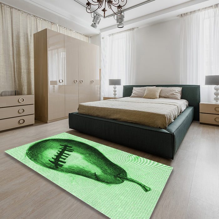 Patterned Green Rug in a Bedroom, pat2673grn