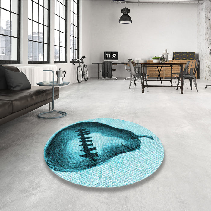 Round Patterned Dark Cyan Green Rug in a Office, pat2673lblu