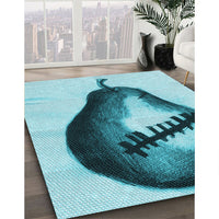 Patterned Dark Cyan Green Rug, pat2673lblu