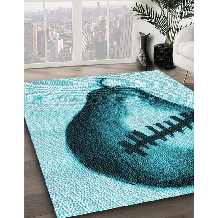 Patterned Dark Cyan Green Rug in Family Room, pat2673lblu