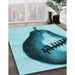 Patterned Dark Cyan Green Rug in Family Room, pat2673lblu
