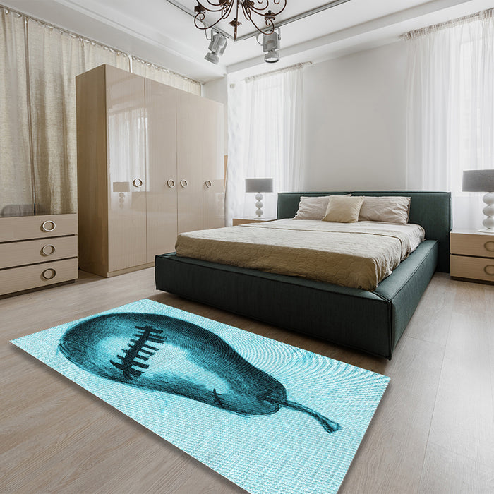 Round Machine Washable Transitional Dark Cyan Green Rug in a Office, wshpat2673lblu