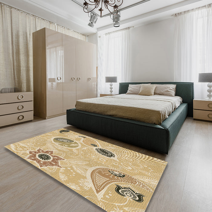 Patterned Cinnamon Brown Rug in a Bedroom, pat2674brn