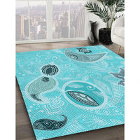 Patterned Blue Turquoise Green Rug, pat2674lblu