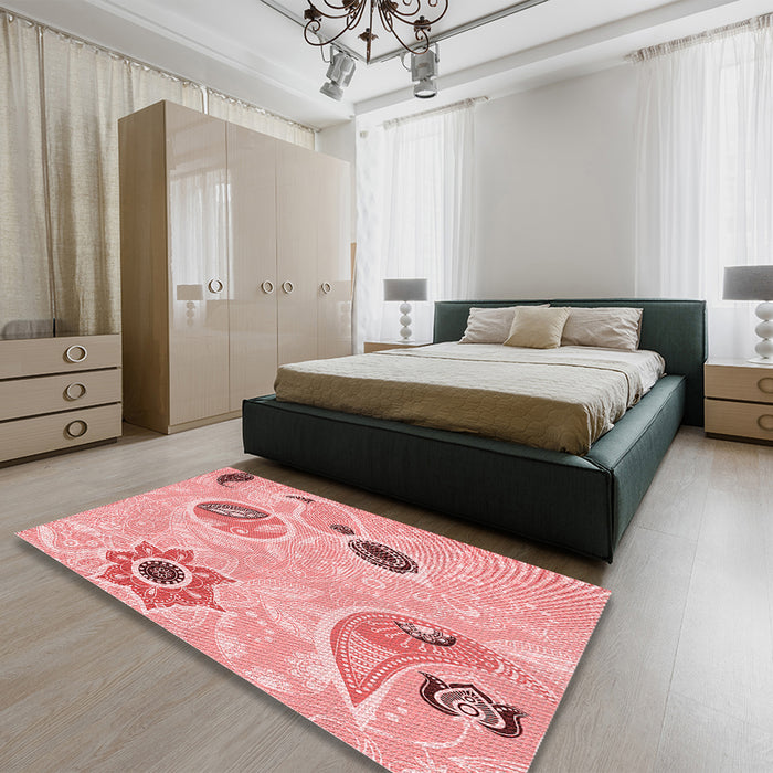 Round Machine Washable Transitional Pink Rug in a Office, wshpat2674rd