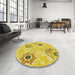 Round Patterned Bold Yellow Rug in a Office, pat2674yw