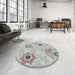 Round Patterned Platinum Gray Novelty Rug in a Office, pat2674