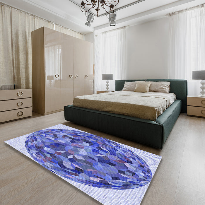 Round Machine Washable Transitional Blue Rug in a Office, wshpat2675blu