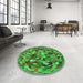 Round Patterned Green Rug in a Office, pat2675grn