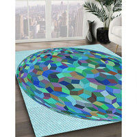 Patterned Turquoise Green Rug, pat2675lblu