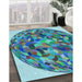 Patterned Turquoise Green Rug in Family Room, pat2675lblu