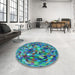 Round Patterned Turquoise Green Rug in a Office, pat2675lblu