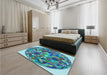 Patterned Turquoise Green Rug in a Bedroom, pat2675lblu