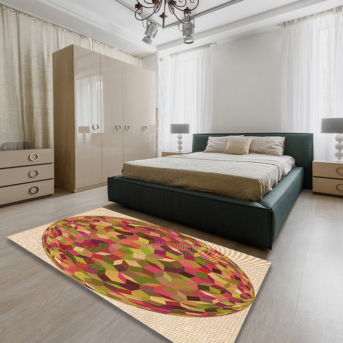 Round Machine Washable Transitional Red Rug in a Office, wshpat2675org