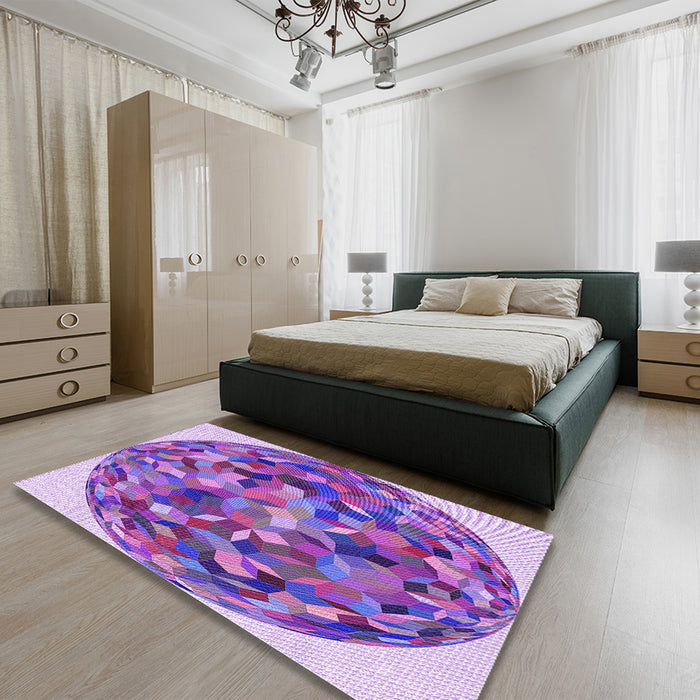 Round Machine Washable Transitional Dark Orchid Purple Rug in a Office, wshpat2675pur