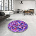 Round Patterned Dark Orchid Purple Rug in a Office, pat2675pur