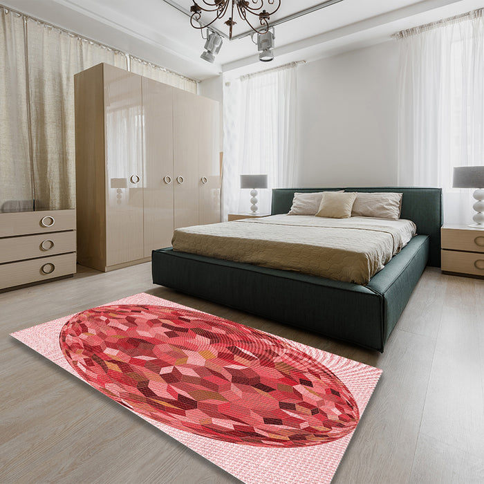 Patterned Red Rug in a Bedroom, pat2675rd