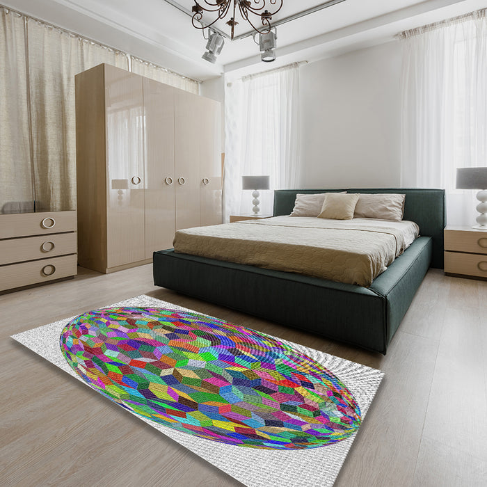 Patterned Green Modern Rug in a Bedroom, pat2675
