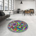 Round Machine Washable Transitional Green Rug in a Office, wshpat2675