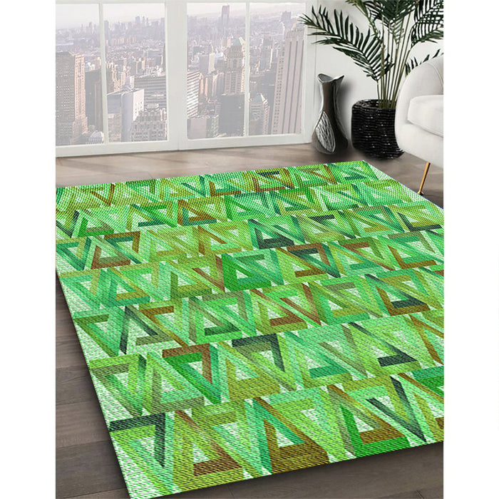 Patterned Emerald Green Rug in Family Room, pat2676grn
