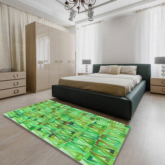 Patterned Emerald Green Rug in a Bedroom, pat2676grn