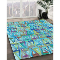 Patterned Deep-Sea Green Rug, pat2676lblu