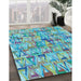 Patterned Deep-Sea Green Rug in Family Room, pat2676lblu