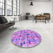 Round Patterned Bright Lilac Purple Rug in a Office, pat2676pur