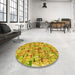 Round Patterned Golden Brown Yellow Rug in a Office, pat2676yw