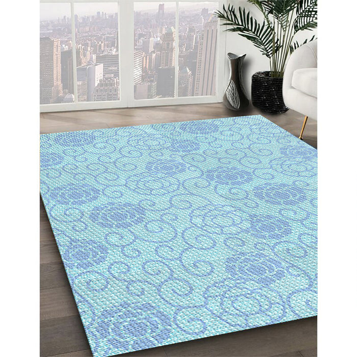Patterned Crystal Blue Rug in Family Room, pat2677lblu