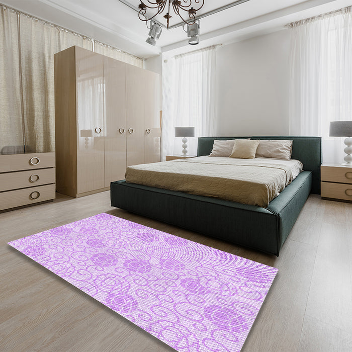 Patterned Violet Purple Rug in a Bedroom, pat2677pur