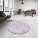 Round Machine Washable Transitional White Smoke Rug in a Office, wshpat2677