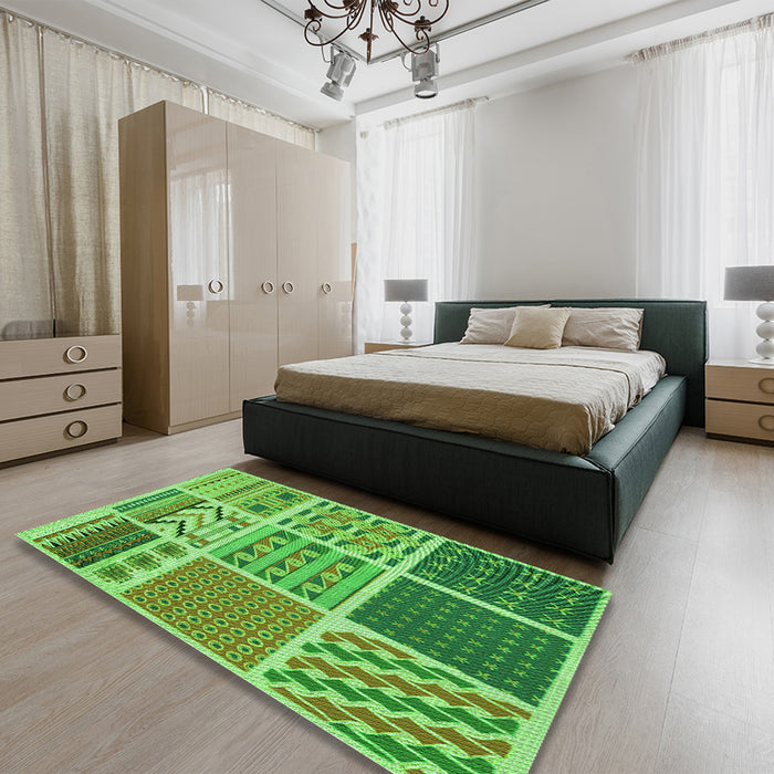 Patterned Emerald Green Rug in a Bedroom, pat2678grn