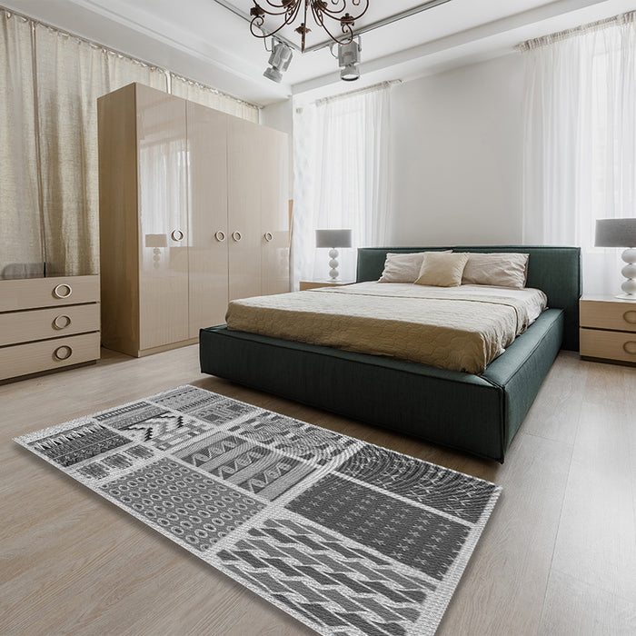 Patterned Cloud Gray Rug in a Bedroom, pat2678gry