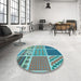 Round Patterned Turquoise Green Rug in a Office, pat2678lblu