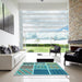 Square Patterned Turquoise Green Rug in a Living Room, pat2678lblu