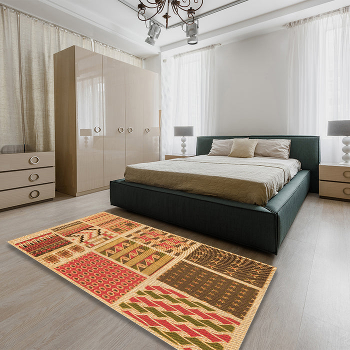 Round Machine Washable Transitional Orange Rug in a Office, wshpat2678org