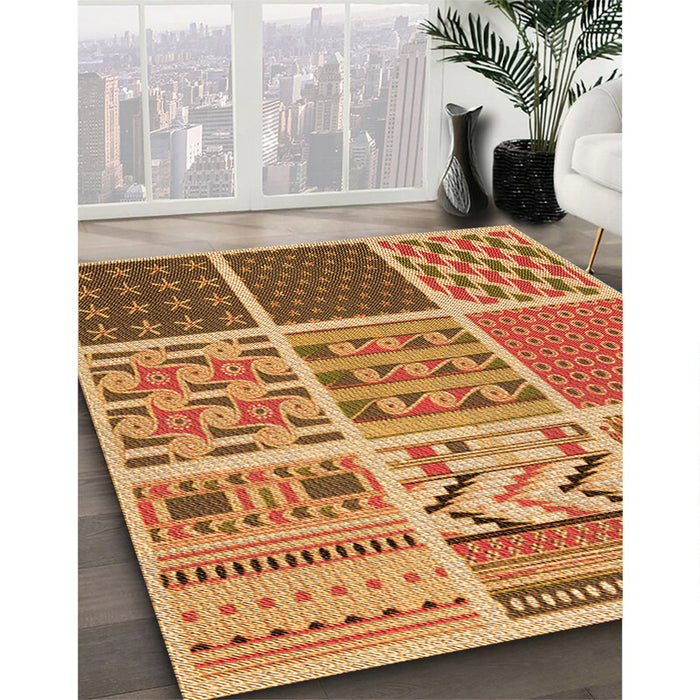 Patterned Orange Rug in Family Room, pat2678org
