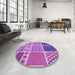 Round Patterned Violet Purple Rug in a Office, pat2678pur